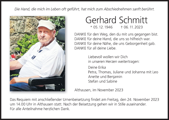 Anzeige von Gerhard Schmitt von MGO