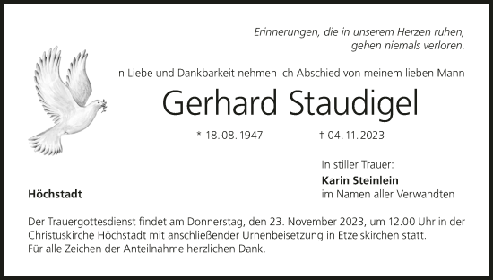 Anzeige von Gerhard Staudigel von MGO