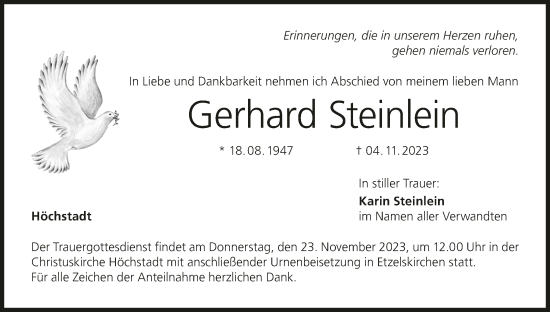 Anzeige von Gerhard Steinlein von MGO