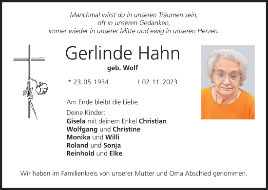 Anzeige von Gerlinde Hahn von MGO