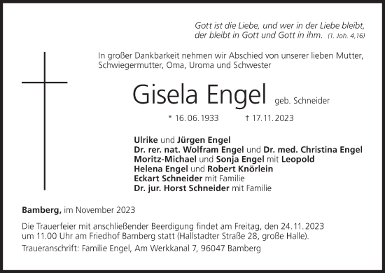 Anzeige von Gisela Engel von MGO