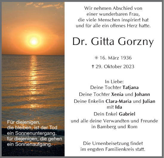 Anzeige von Gitta Gorzny von MGO