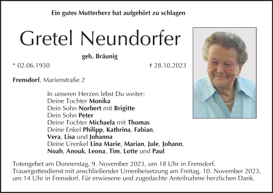 Anzeige von Gretel Neundorfer von MGO