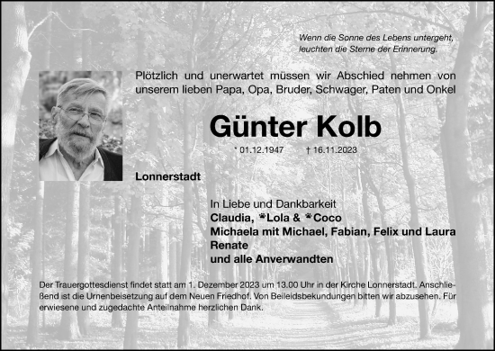 Anzeige von Günter Kolb von MGO