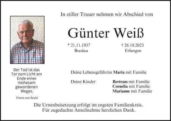 Anzeige von Günter Weiß von MGO