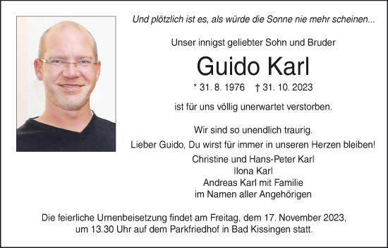 Anzeige von Guido Karl von MGO