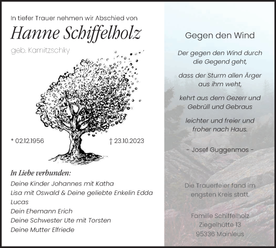Anzeige von Hanne Schiffelholz von MGO