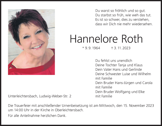 Anzeige von Hannelore Roth von MGO