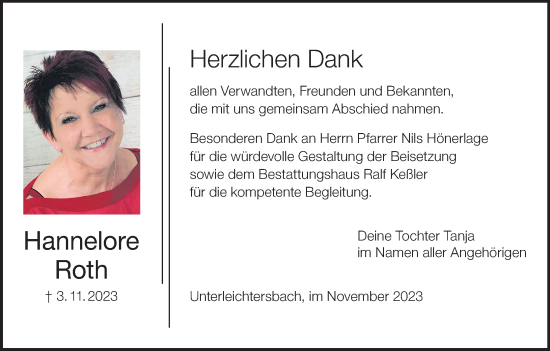 Anzeige von Hannelore Roth von MGO