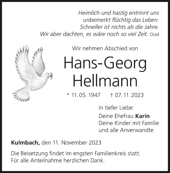 Anzeige von Hans-Georg Hellmann von MGO