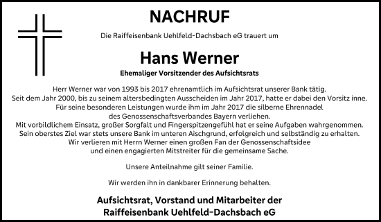 Anzeige von Hans Werner von MGO