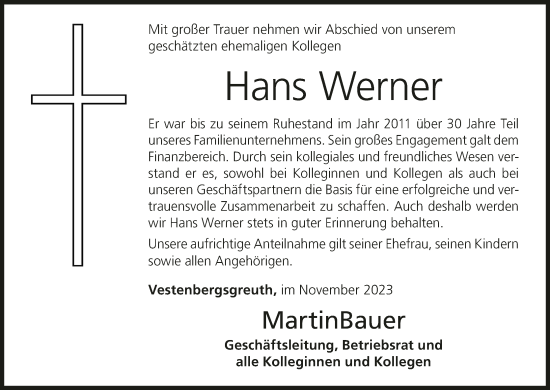 Anzeige von Hans Werner von MGO