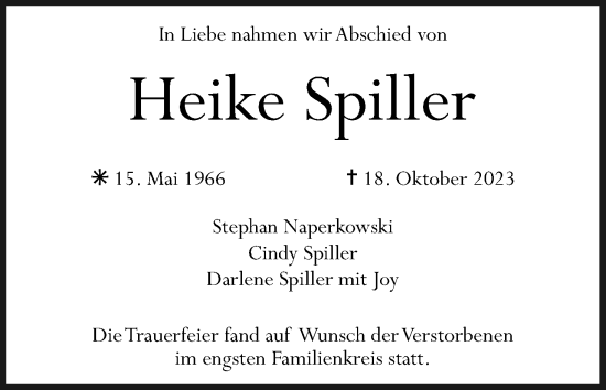 Anzeige von Heike Spiller von MGO