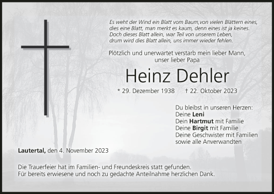 Anzeige von Heinz Dehler von MGO