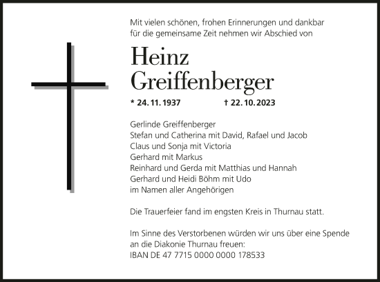 Anzeige von Heinz Greiffenberger von MGO
