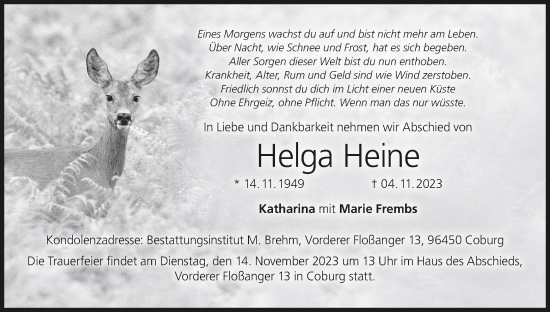 Anzeige von Helga Heine von MGO