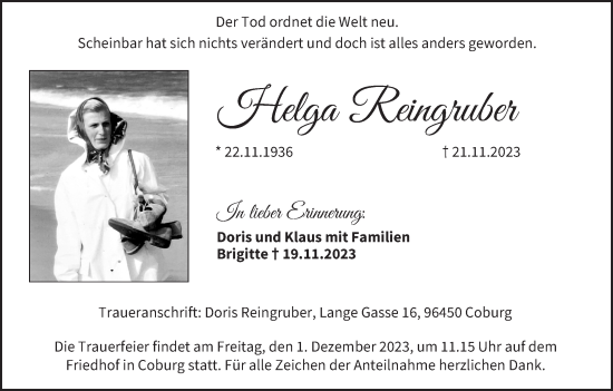 Anzeige von Helga Reingruber von MGO