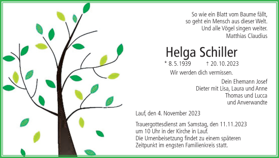 Anzeige von Helga Schiller von MGO