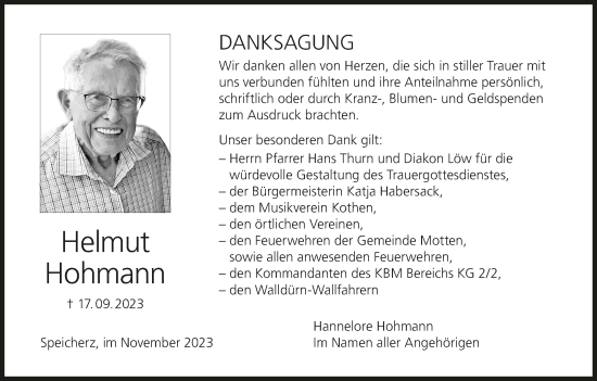 Anzeige von Helmut Hohmann von MGO