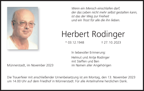 Anzeige von Herbert Rodinger von MGO