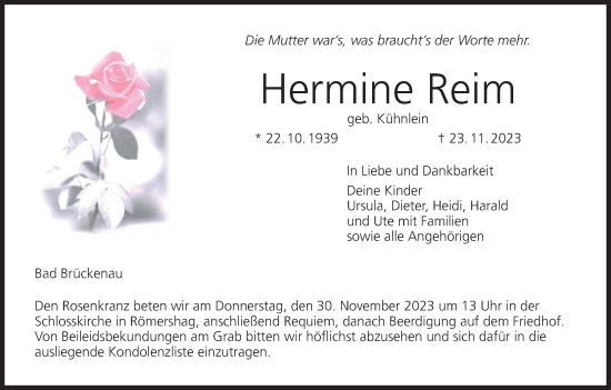 Anzeige von Hermine Reim von MGO