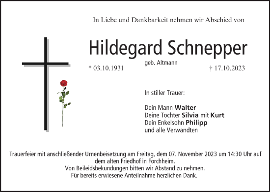 Anzeige von Hildegard Schnepper von MGO