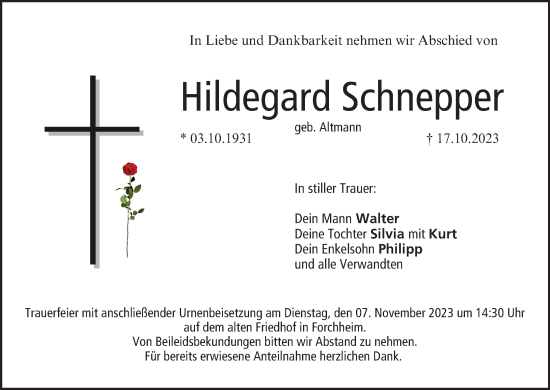 Anzeige von Hildegard Schnepper von MGO