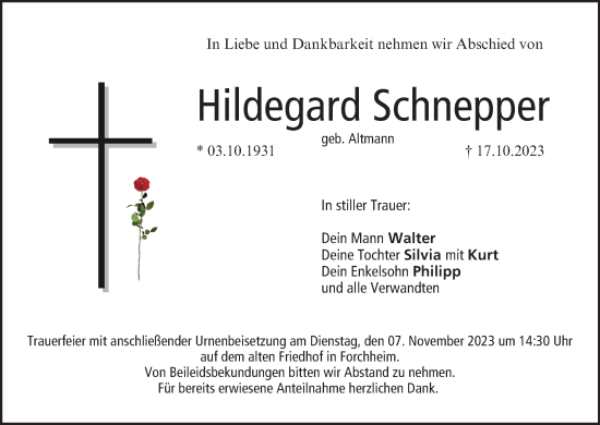 Anzeige von Hildegard Schnepper von MGO