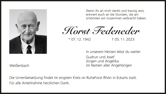 Anzeige von Horst Fedeneder von MGO