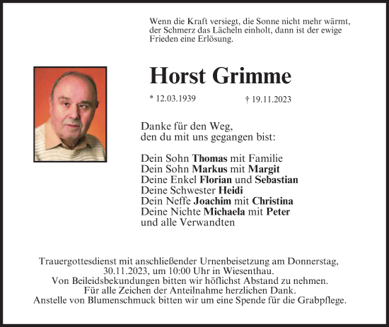 Anzeige von Horst Grimme von MGO