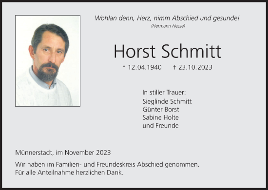 Anzeige von Horst Schmitt von MGO