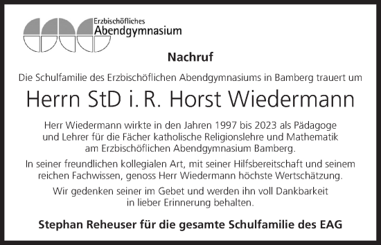 Anzeige von Horst Wiedermann von MGO