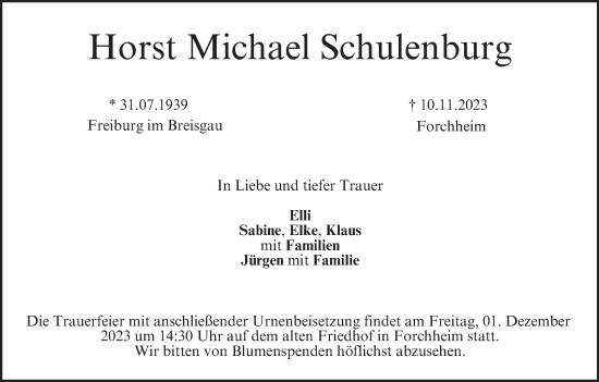 Anzeige von Horst Michael Schulenburg von MGO