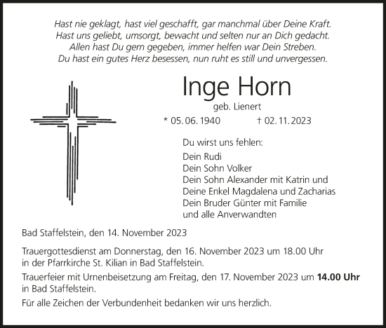 Anzeige von Inge Horn von MGO