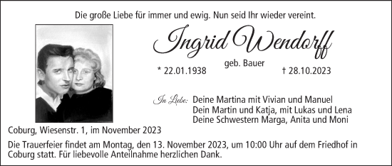 Anzeige von Ingrid Wendorff von MGO