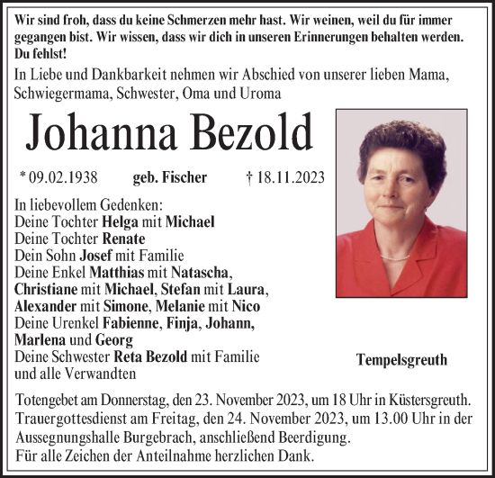 Anzeige von Johanna Bezold von MGO