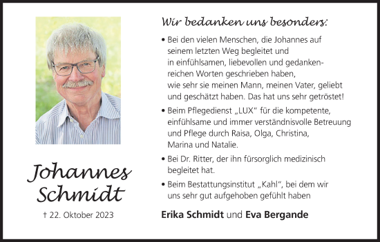 Anzeige von Johannes Schmidt von MGO