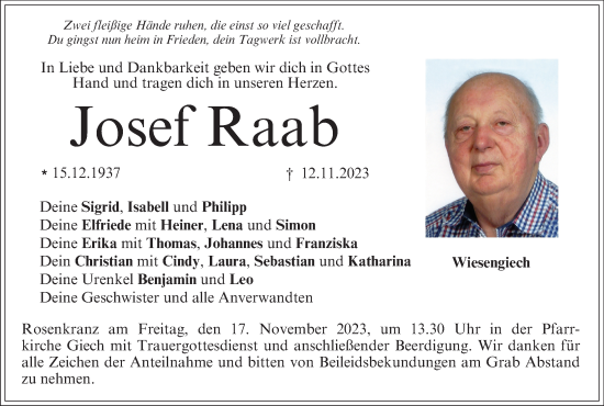 Anzeige von Josef Raab von MGO