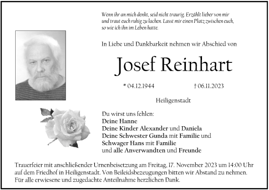 Anzeige von Josef Reinhart von MGO