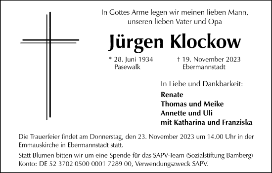 Anzeige von Jürgen Klockow von MGO