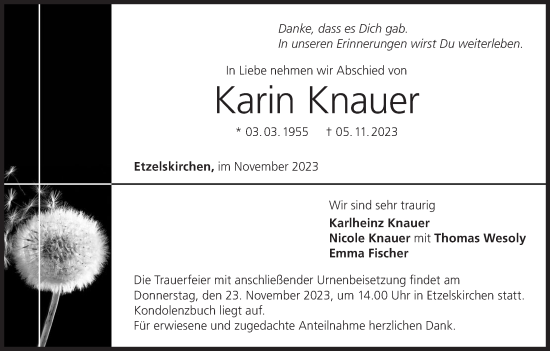 Anzeige von Karin Knauer von MGO