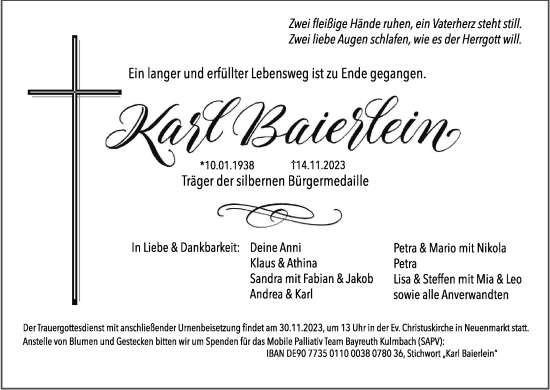 Anzeige von Karl Baierlein von MGO