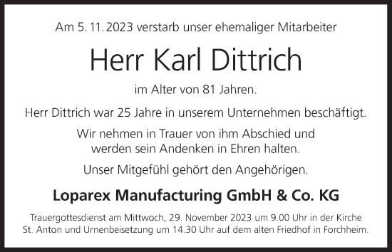 Anzeige von Karl Dittrich von MGO