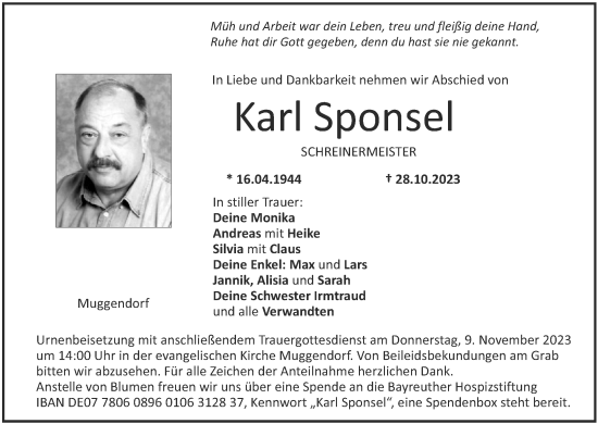 Anzeige von Karl Sponsel von MGO