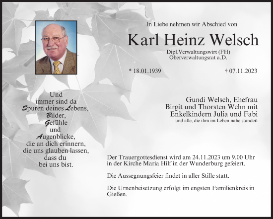 Anzeige von Karl Heinz Welsch von MGO