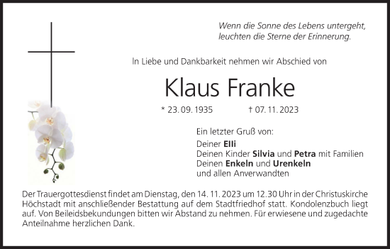 Anzeige von Klaus Franke von MGO