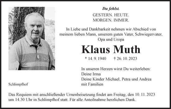 Anzeige von Klaus Muth von MGO