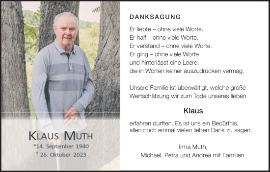 Anzeige von Klaus Muth von MGO