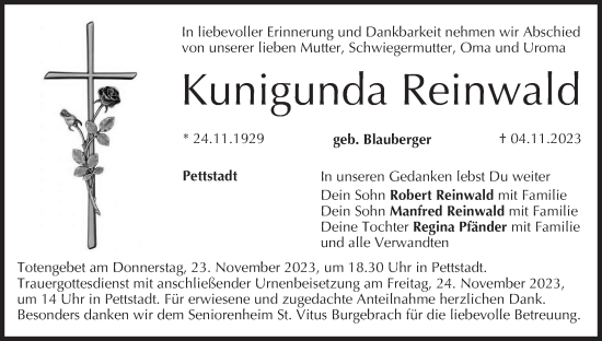 Anzeige von Kunigunda Reinwald von MGO