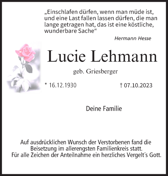 Anzeige von Lucie Lehmann von MGO